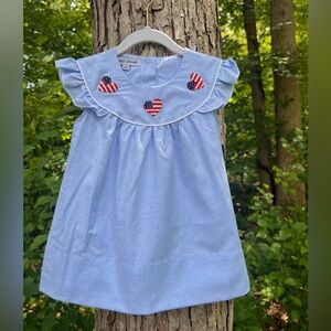 NWOT Sweet Dreams Light Blue Dress with Patriotic Heart Appliqués